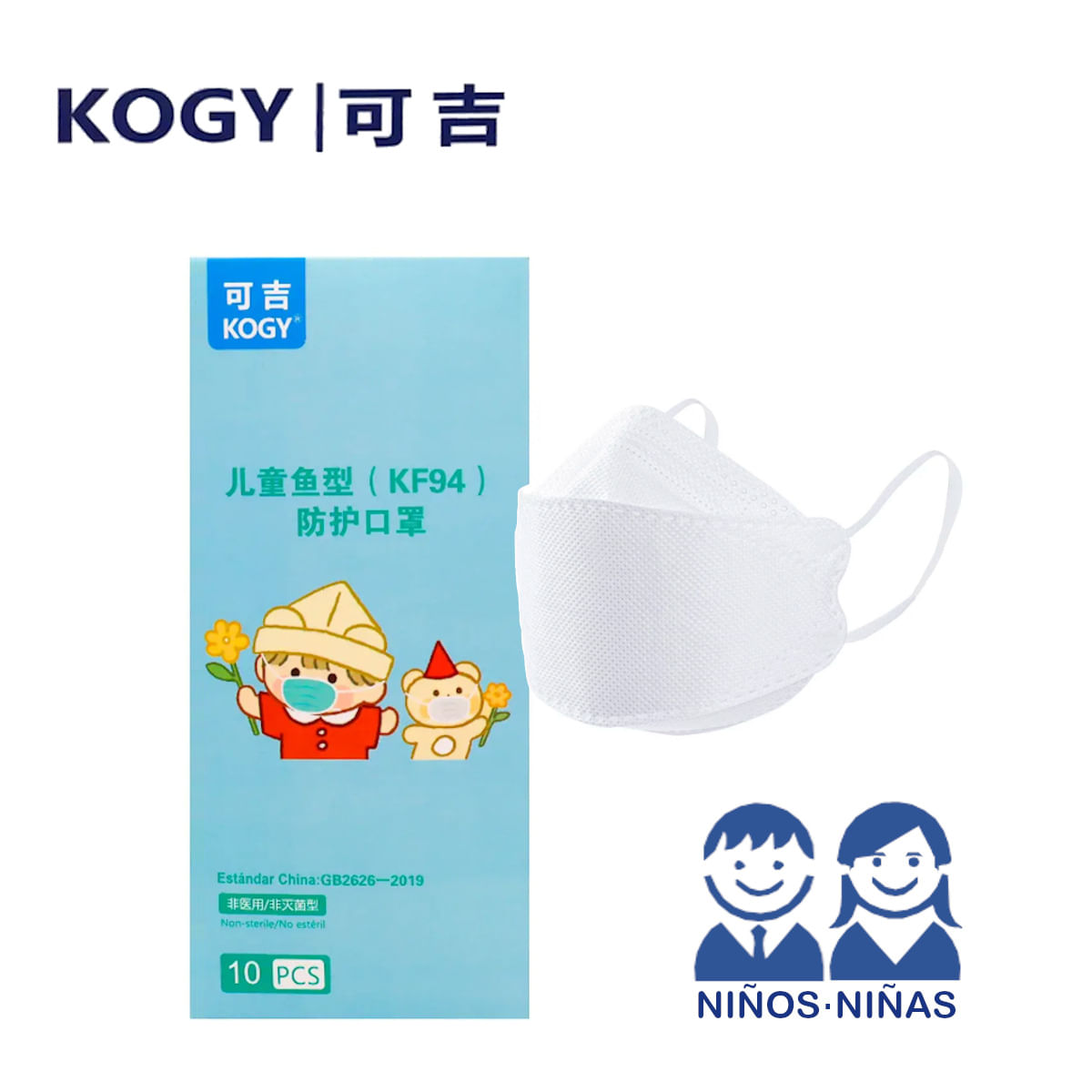 Mascarilla KF94 Kogy Fish Shape 3D NIÑOS·NIÑAS Blanco Caja*10und