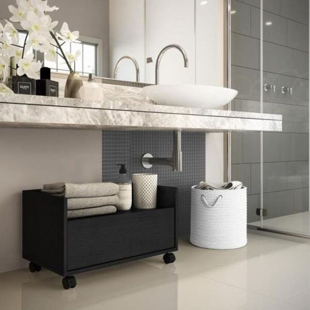 Mueble Organizador de Baño Moderno New York Negro con Ruedas