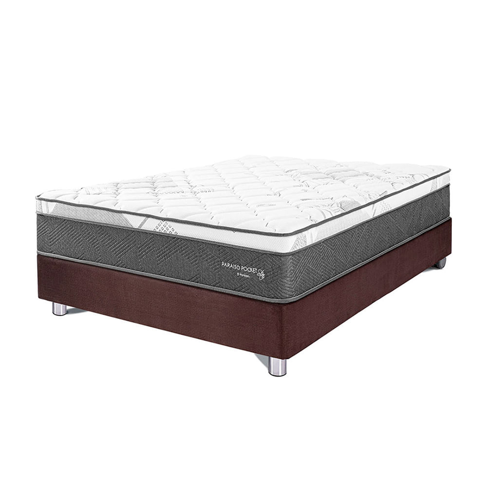 Cama Paraíso Pocket Star 2 Plazas Chocolate + 2 almohadas + protector