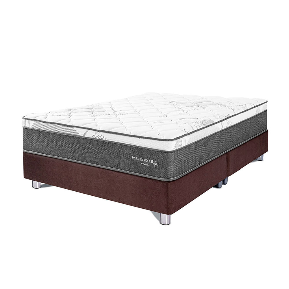 Cama Paraíso Pocket Star Queen Chocolate + 2 almohadas + protector