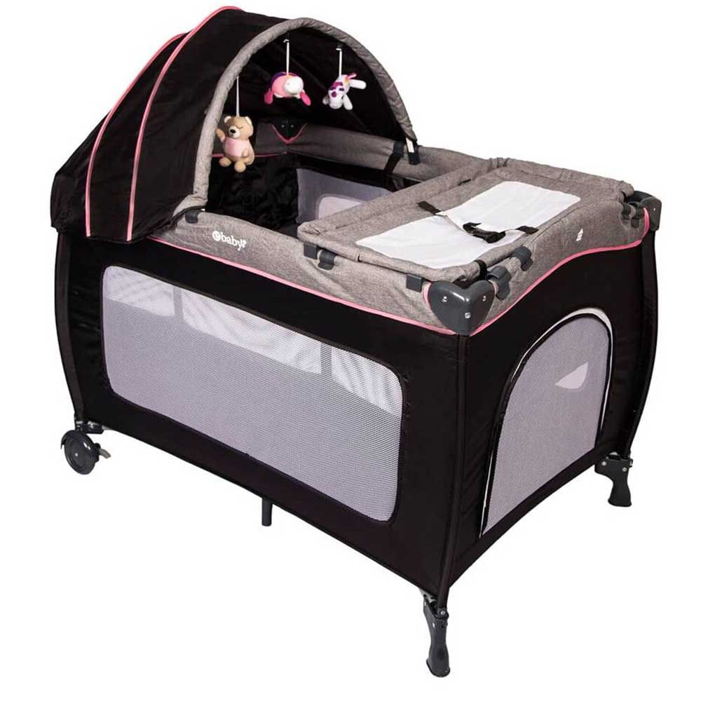 Cuna Corral Mecedora Ebaby SALLY 716 + Tina Plegable Rosado