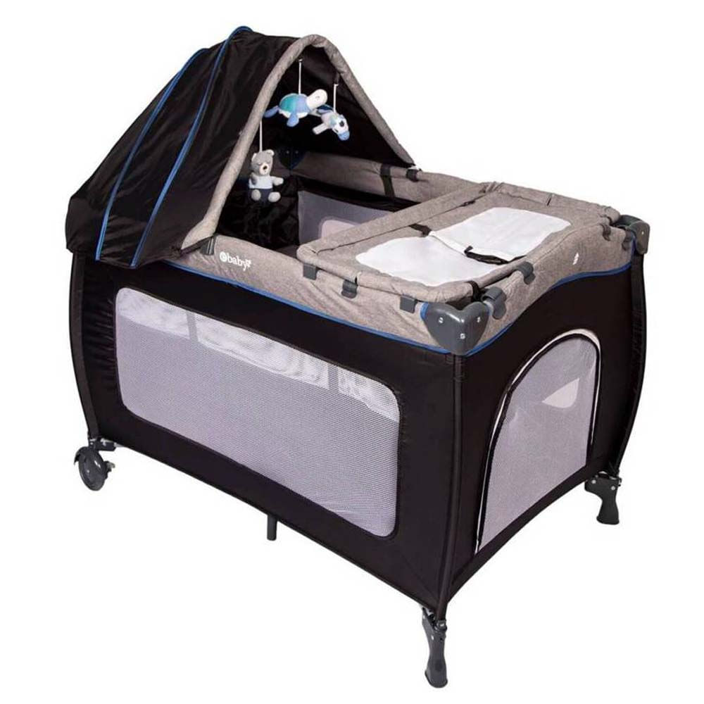 Cuna Corral Sally 716 Azul + Colchón de 4"" gris + Bañera  celeste