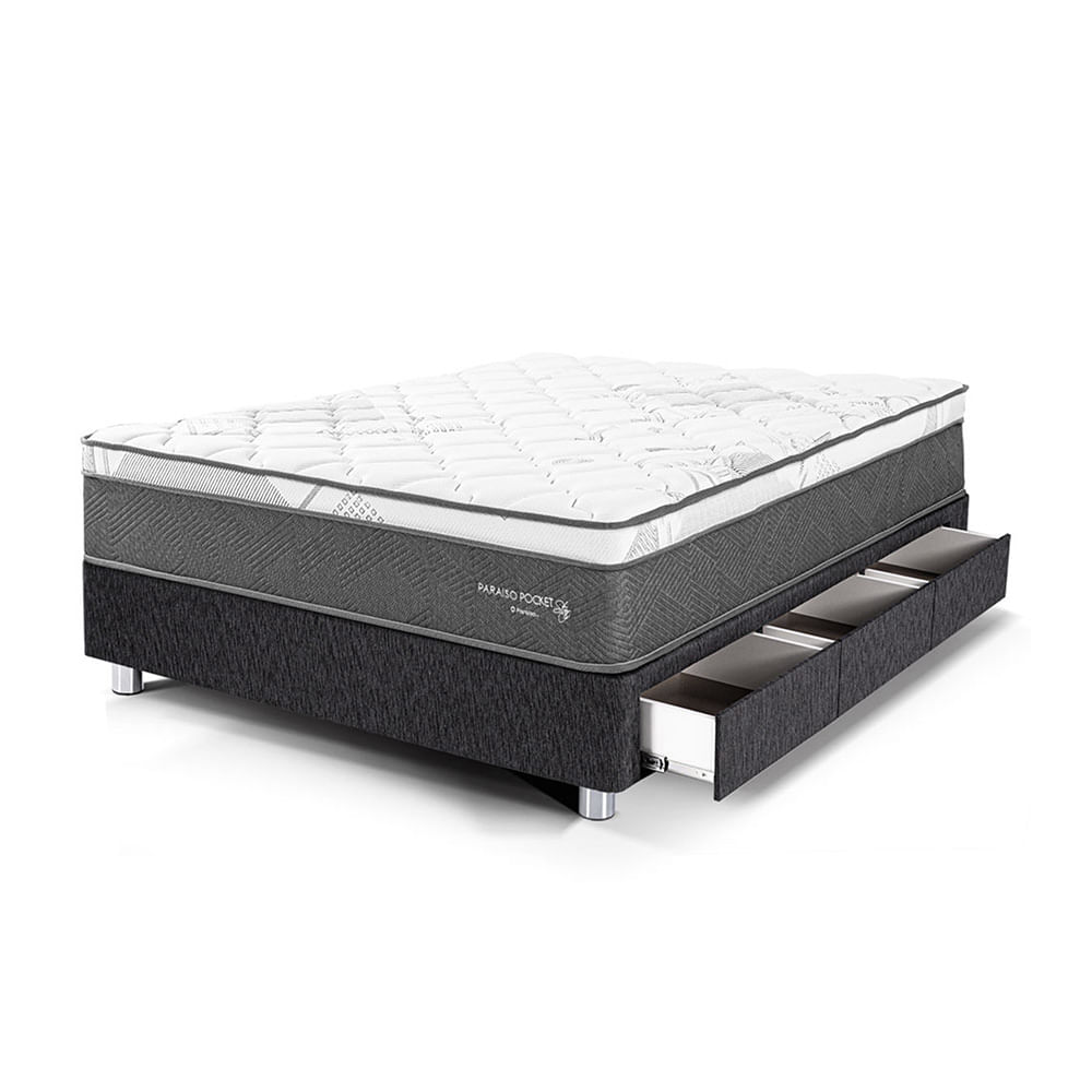 Cama Americana Cajones PARAISO Pocket Star 1.5 Plazas Charcoal
