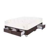 Cama Box Tarima 4 Cajones PARAISO Pocket Max Chocolate King + 2 Almohadas + Protector
