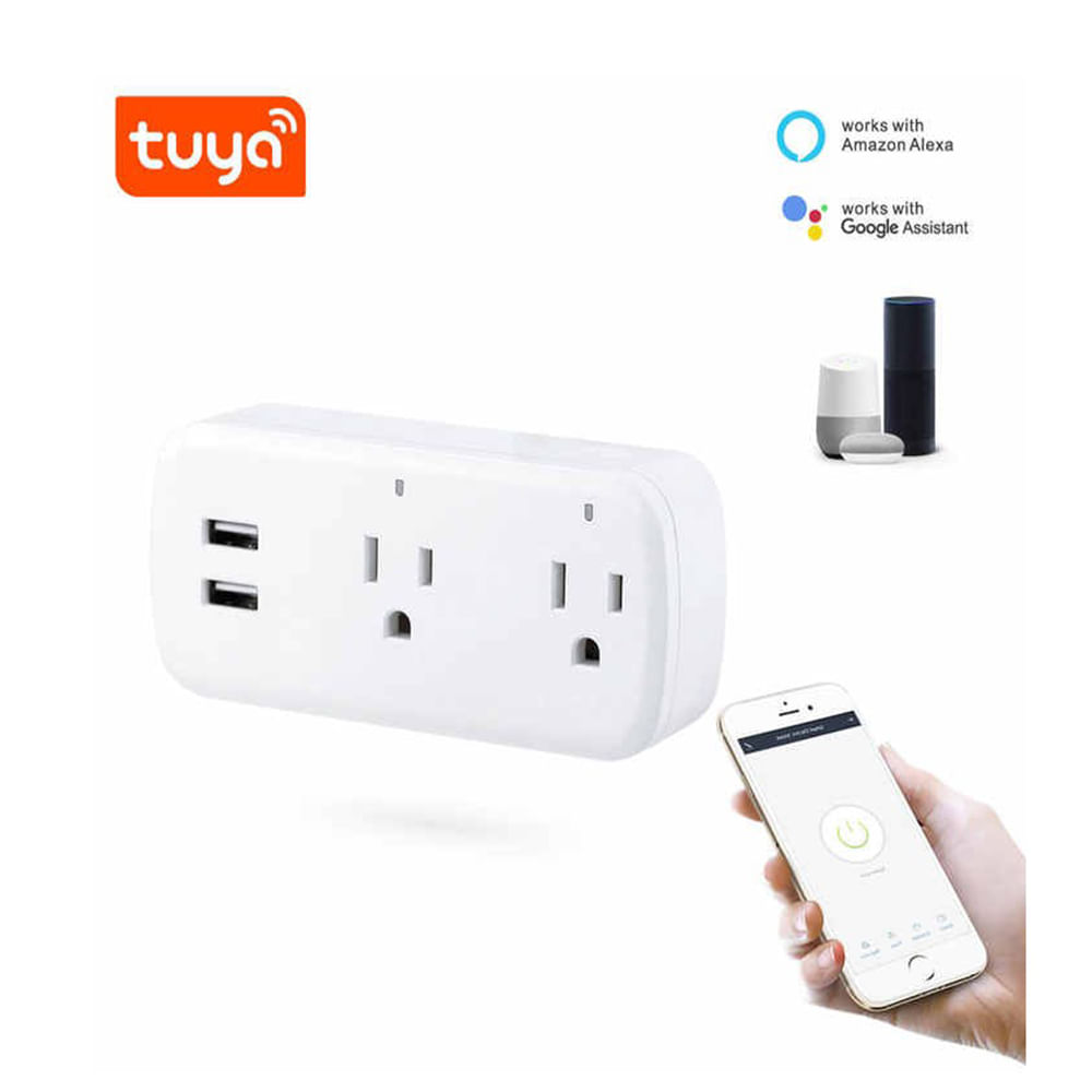 Enchufe Tomacorriente Inteligente Doble + 2 Puertos Usb Wifi 16a Tuya-Bsd08 Google, Alexa +App