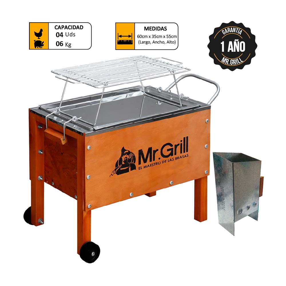 Caja China Mediana Mr. Grill Jr Acero Mixta + Parrilla + Rapibrasa