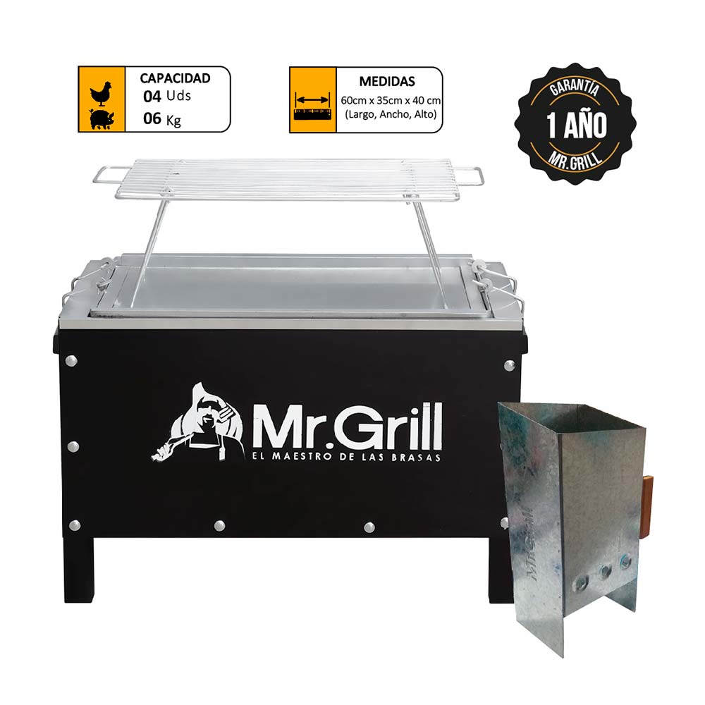 Caja China Mediana Mr. Grill Sr Acero Inox + Parrilla + Rapibrasa