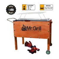 Caja China Mediana Mr. Grill Acero Galvanizado + Parrilla + Guantes Parrillero