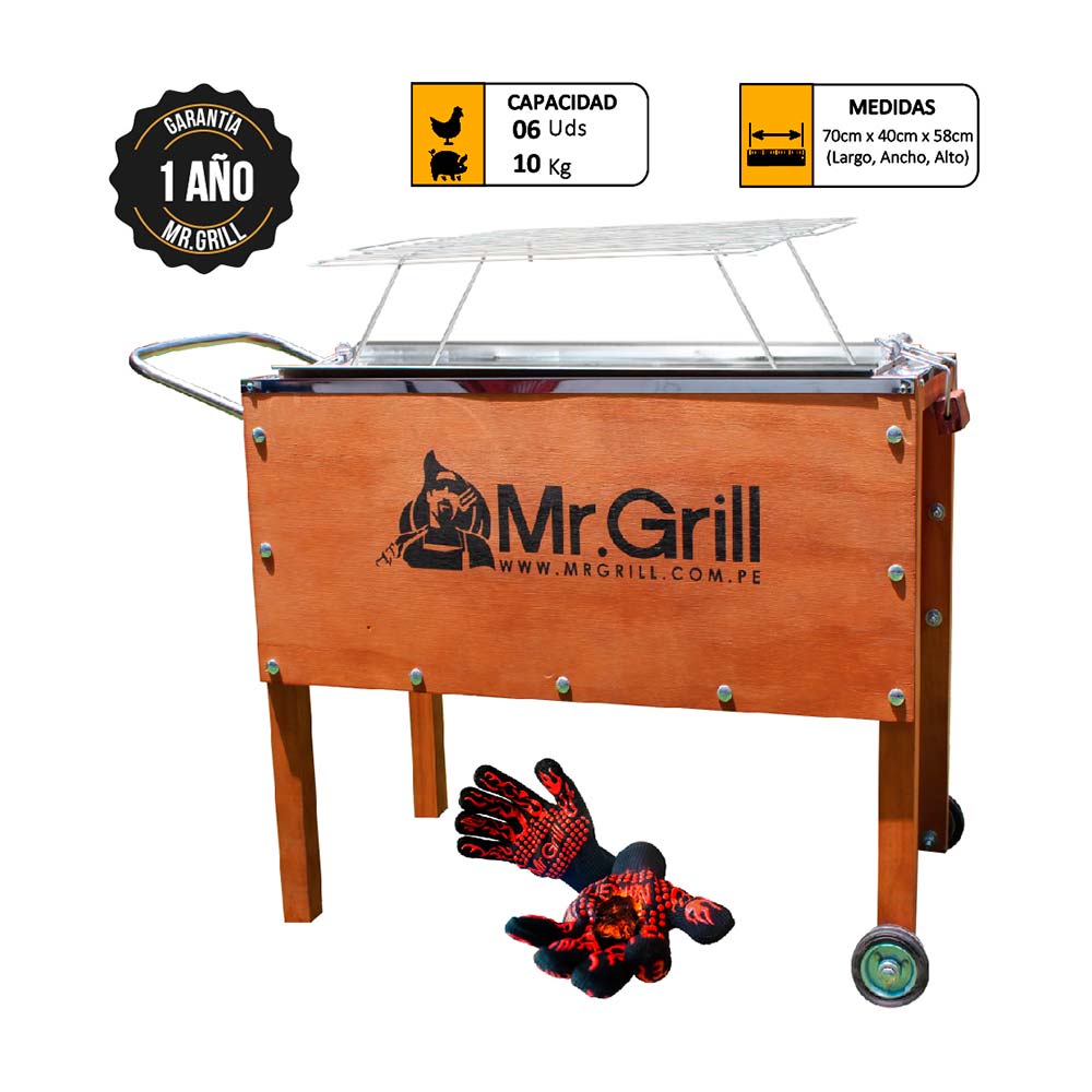 Caja China Mediana Mr. Grill Acero Galvanizado + Parrilla + Guantes Parrillero