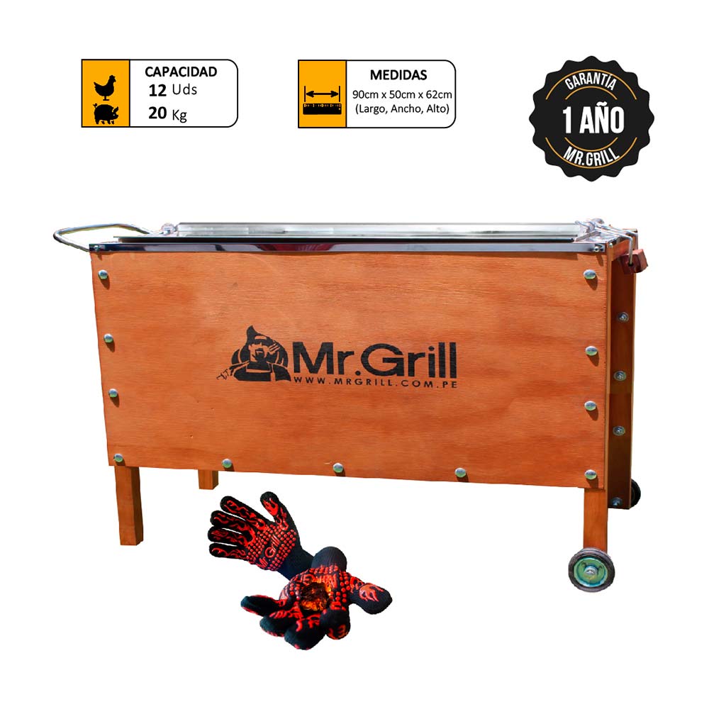 Caja China Grande Mr. Grill Premium Mixta + Guantes Parrileros