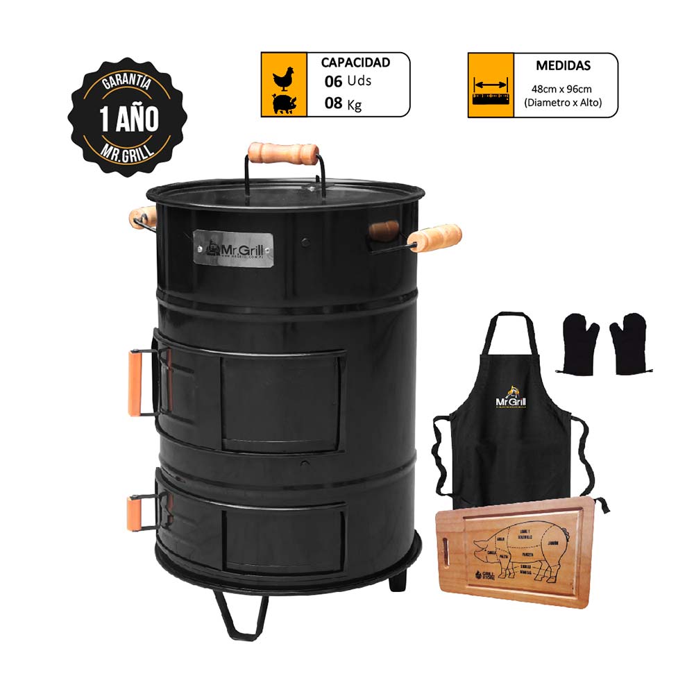 Cilindro Mediano Mr. Grill de Fierro + Manguan + Tabla Pig