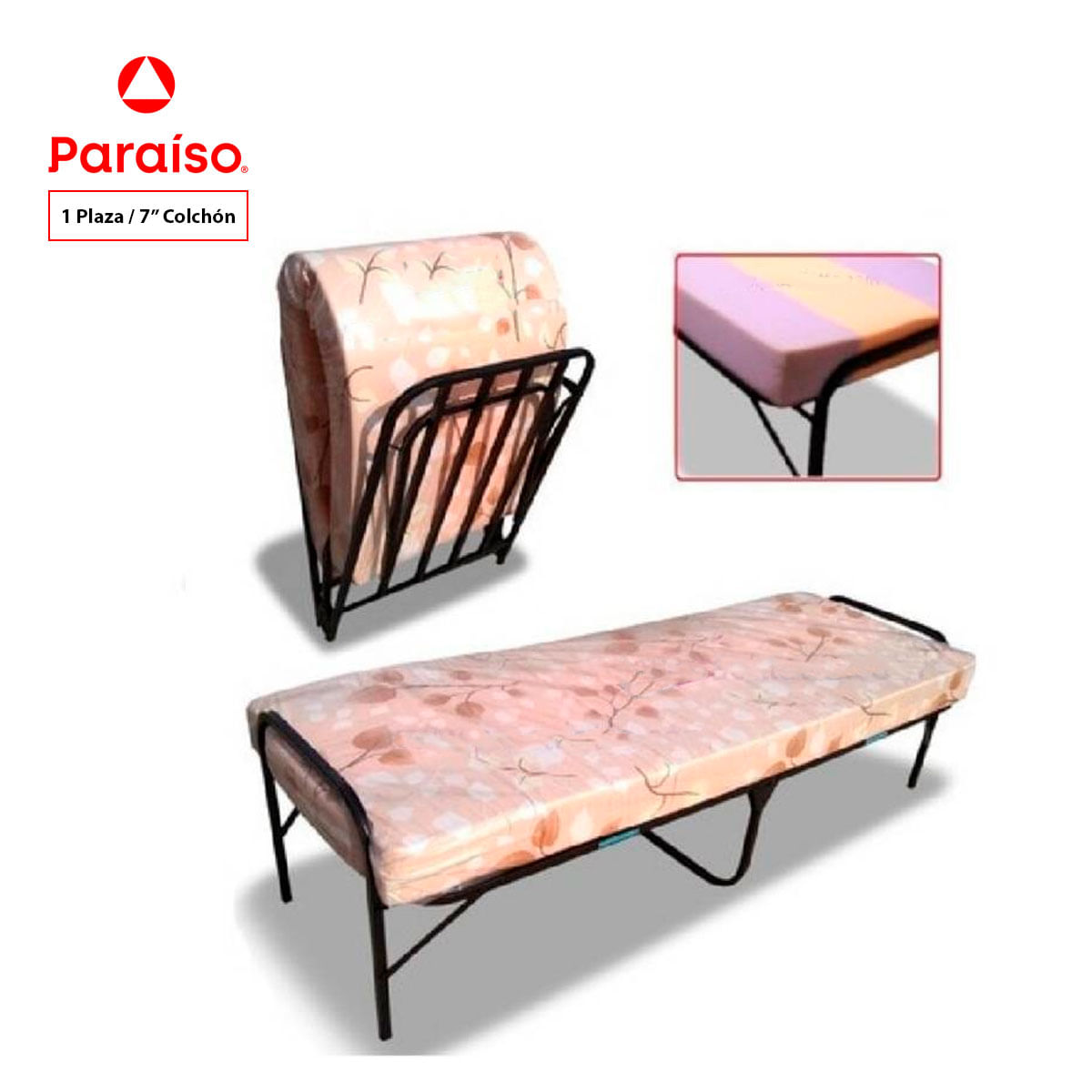 Cama Plegable 1 Plaza + Colchón de 7 Pulgadas Paraiso