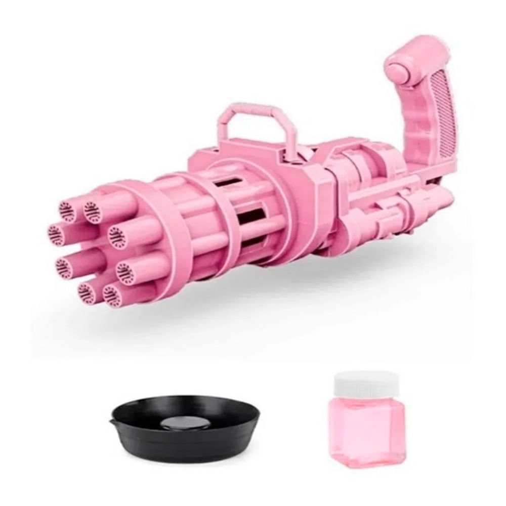 Pistola de burbujas con 8 agujeros + Frasco Petit de líquido, color Rosado