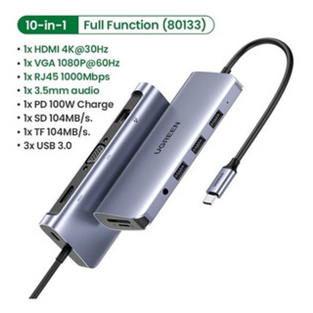 HUB ADAPTADOR TIPO C A HDMI – VGA – USB 3.0 – PD