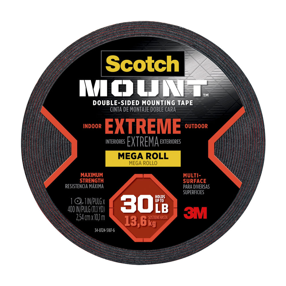 Cinta de Doble Contacto Extrema 3M 25.4mm x 10m en Color Rojo