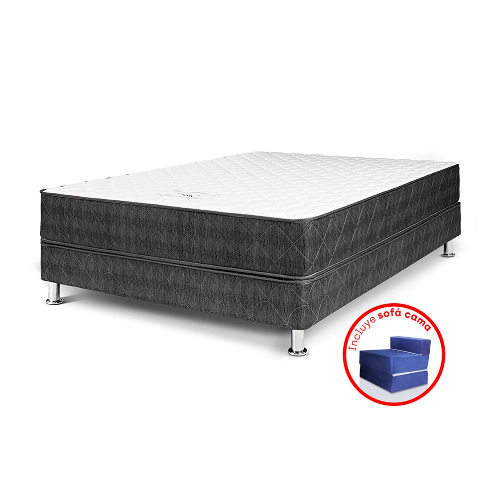 Cama Box Tarima PARAISO Lifestyles 2 Plazas + Sofá Cama + 2 Almohadas + Protector
