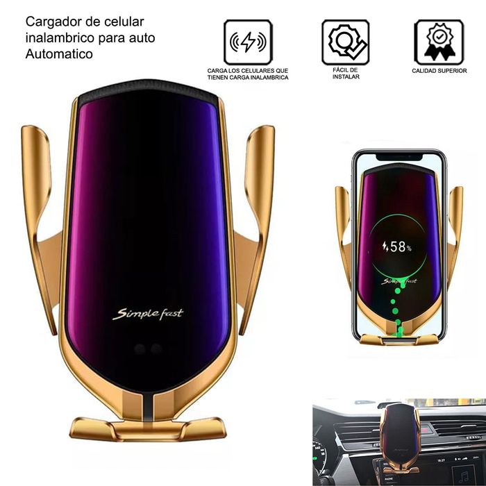 Cargador Inalámbrico Automático de Celular para Auto Dorado