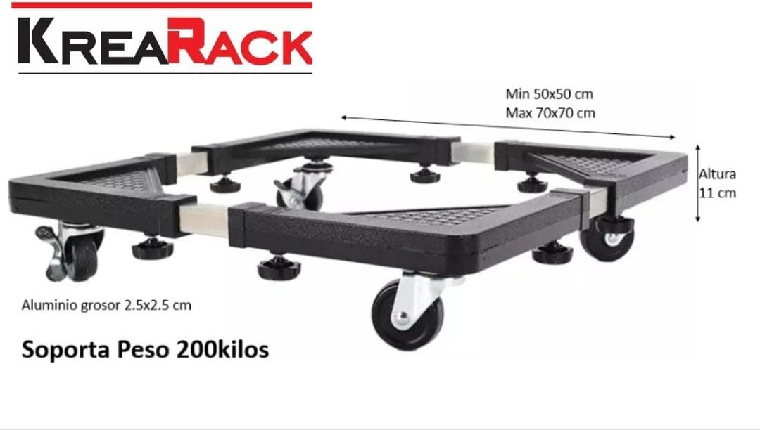 Base para Lavadora Cocina Refri Etc con Rueda Regulable 50 a 70cm Negro 200 kg