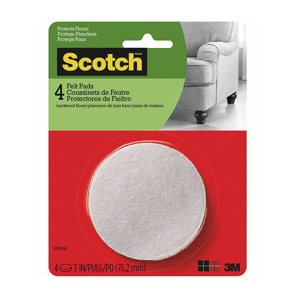 Protectores de fieltro Scotch redondos Beige 76.2mm 4/Paquete
