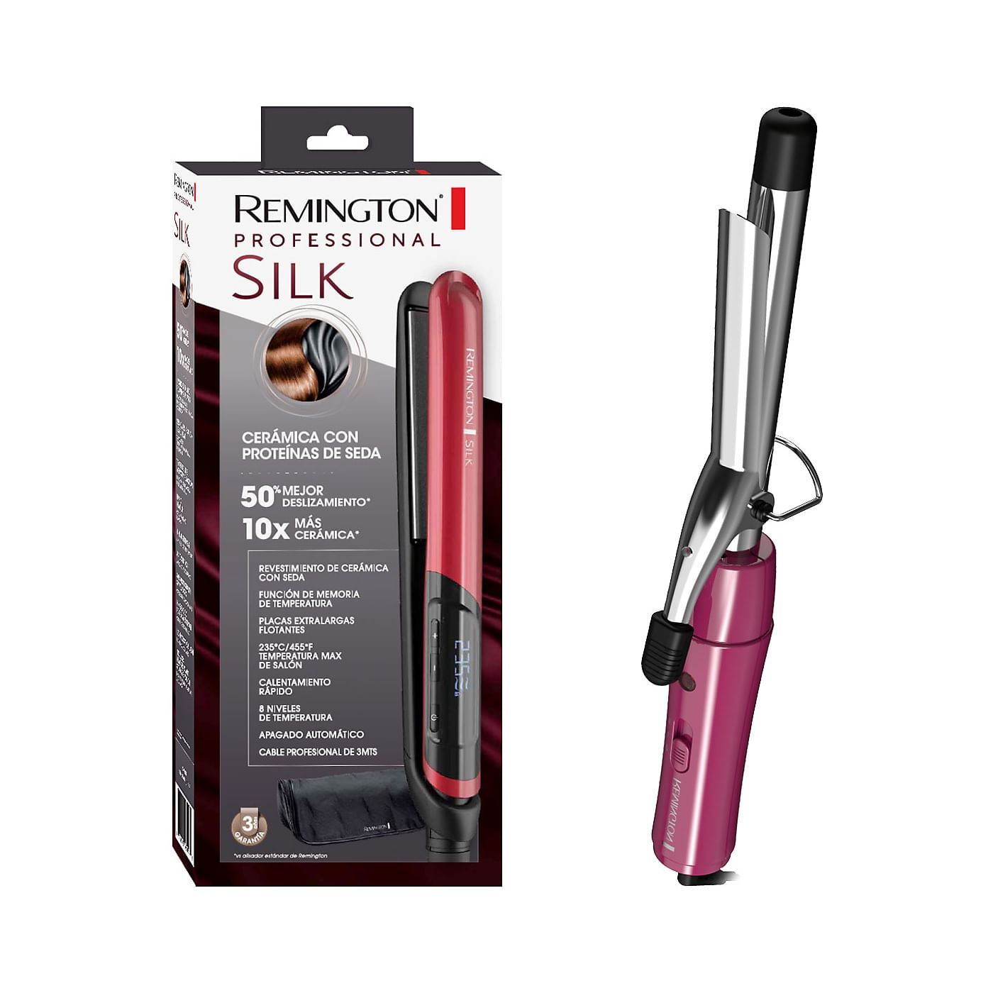 Combo Remington: Rizador Remington Chrome Curls + Alisadora Remington Silk