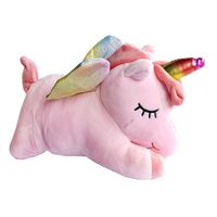 Peluche Unicornio Echado Rosado Atialérgico 30cm