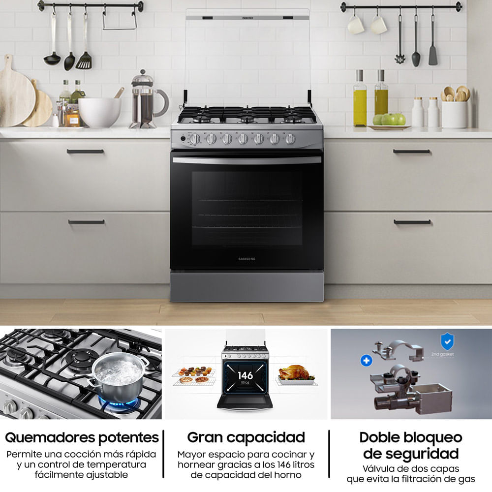 Samsung Cocina a Gas 6 Quemadores con Parrilla Auto Deslizable