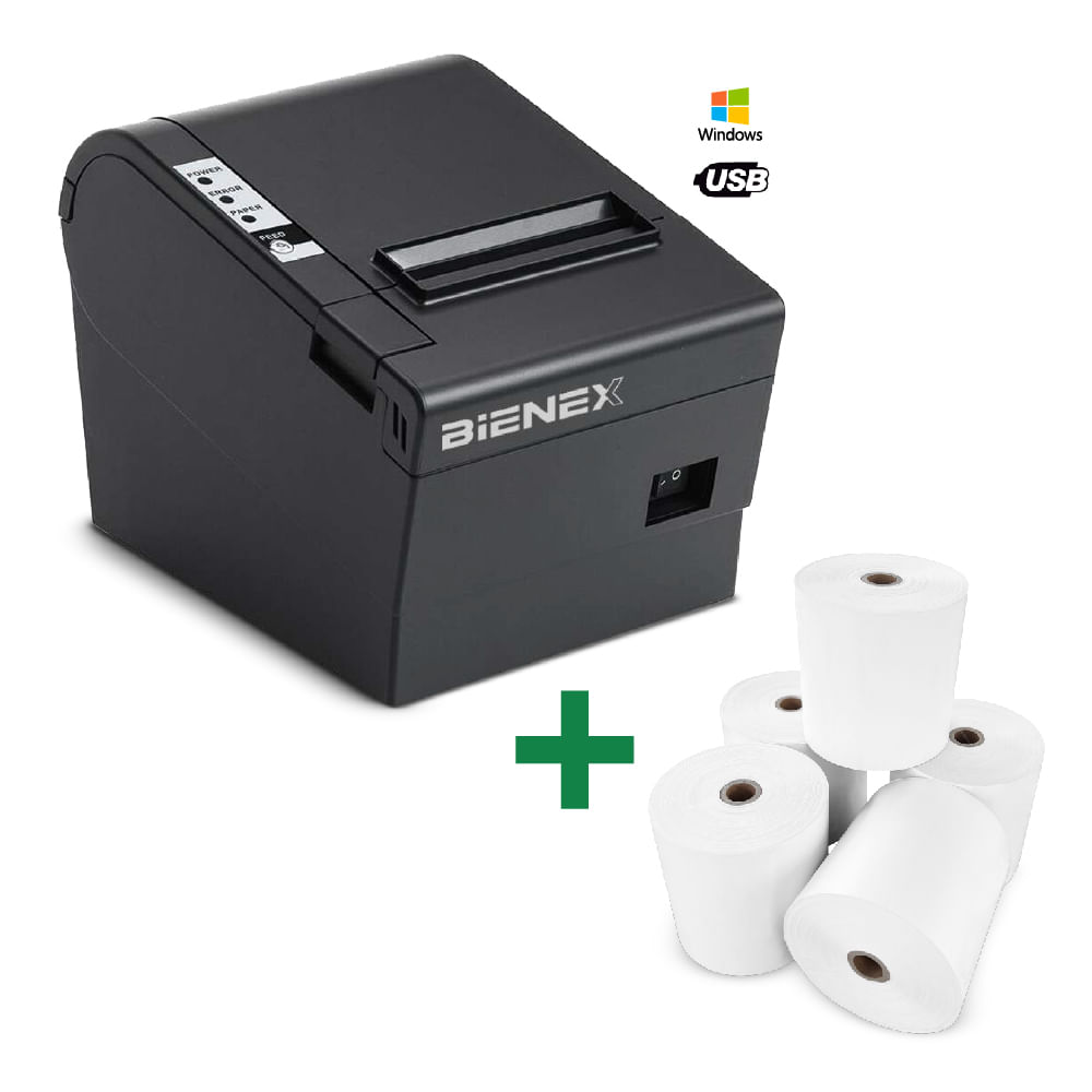Impresora ticketera termica 80mm USB BIENEX+Papel Termico - Promart