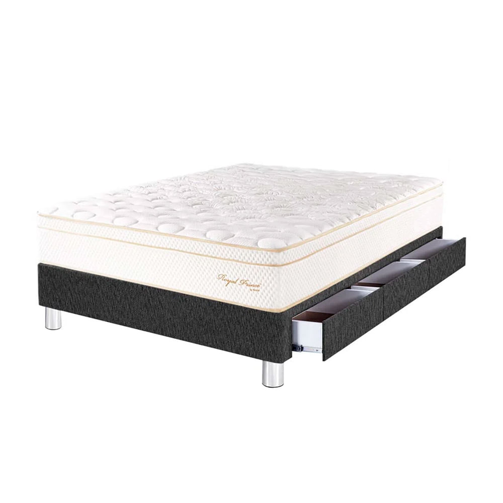 Cama Box Tarima 3 Cajones PARAISO Royal Prince Acero 1.5 Plz + 1 Almohada Viscoelástica + Protector