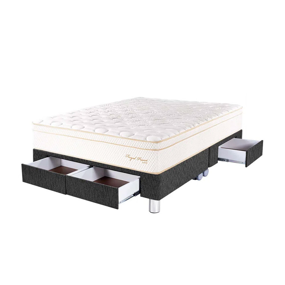 Cama Box Tarima 4 Cajones PARAISO Royal Prince Acero King + 2 Almohadas Viscoelásticas + Protector