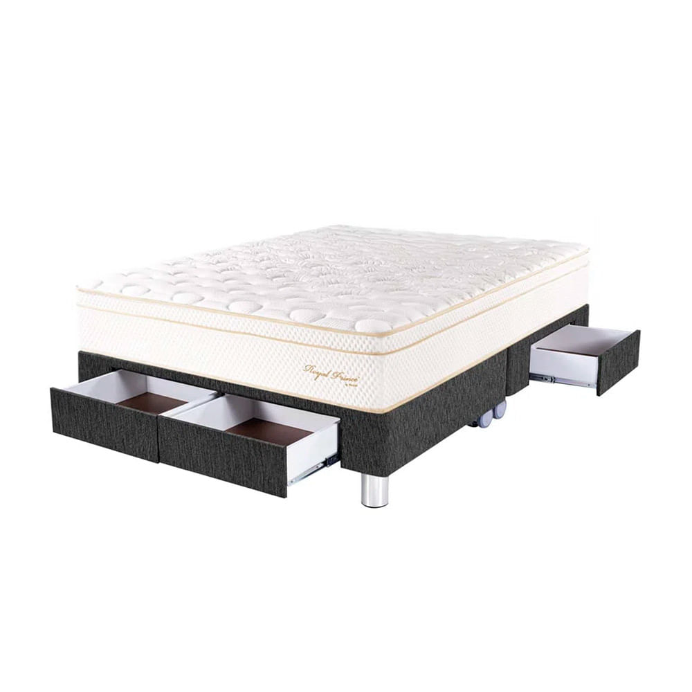 Cama Box Tarima 4 Cajones PARAISO Royal Prince Acero Queen + 2 Almohadas Viscoelásticas + Protector