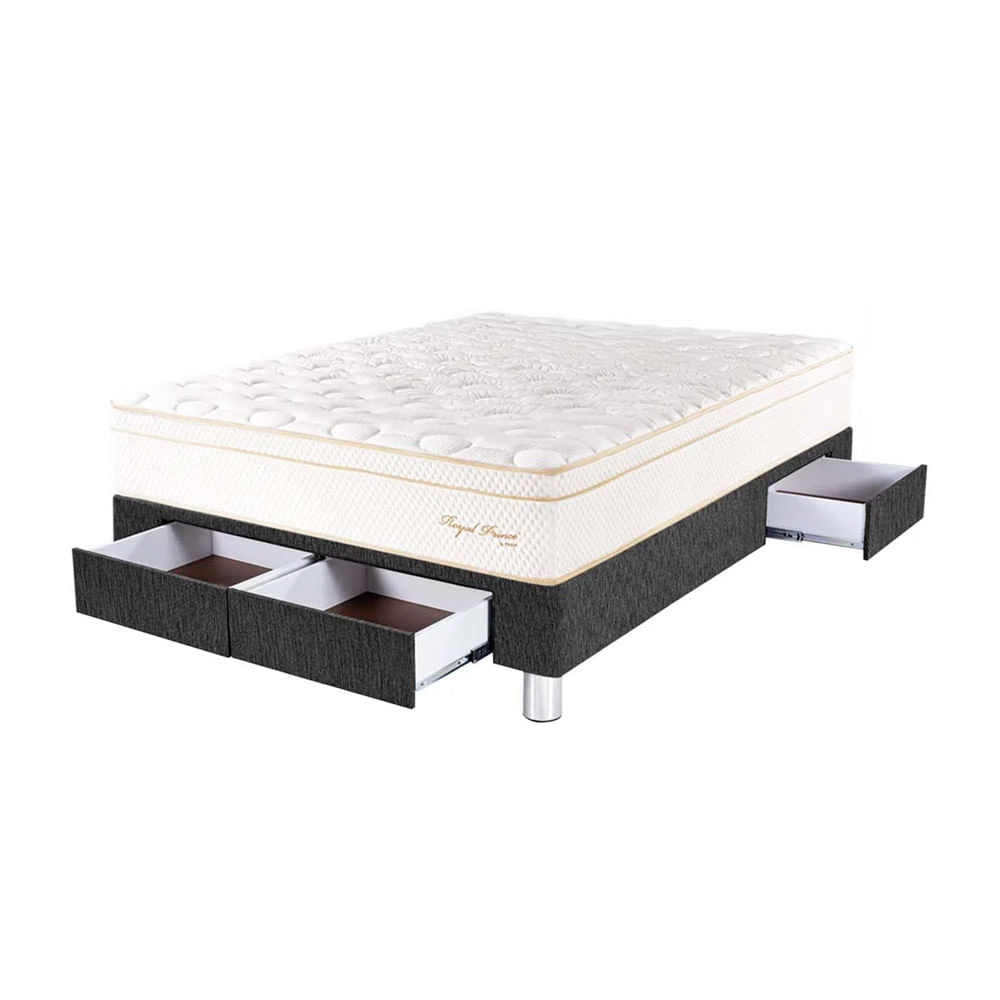 Cama Box Tarima 4 Cajones PARAISO Royal Prince Acero 2 Plz + 2 Almohadas Viscoelásticas + Protector