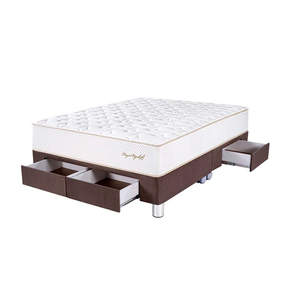 Cama Box Tarima 4 Cajones PARAISO Royal Elizabeth Chocolate King +2 Almohadas Viscoelásticas + Protector