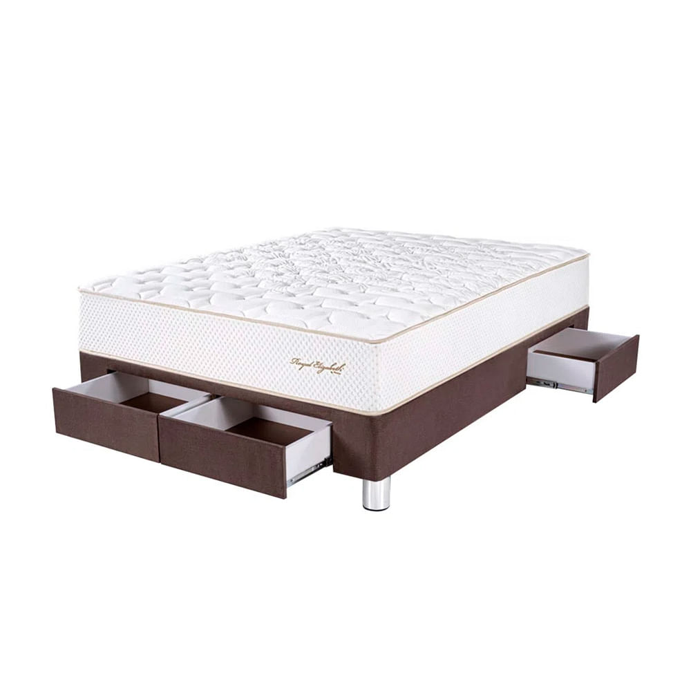 Cama Box Tarima 4 Cajones PARAISO Royal Elizabeth Chocolate 2 Plz +2 Almohadas Viscoelásticas + Protector