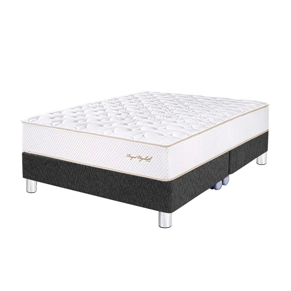 Cama Box Tarima PARAISO Royal Elizabeth Gris Queen +2 Almohadas Viscoelásticas + Protector