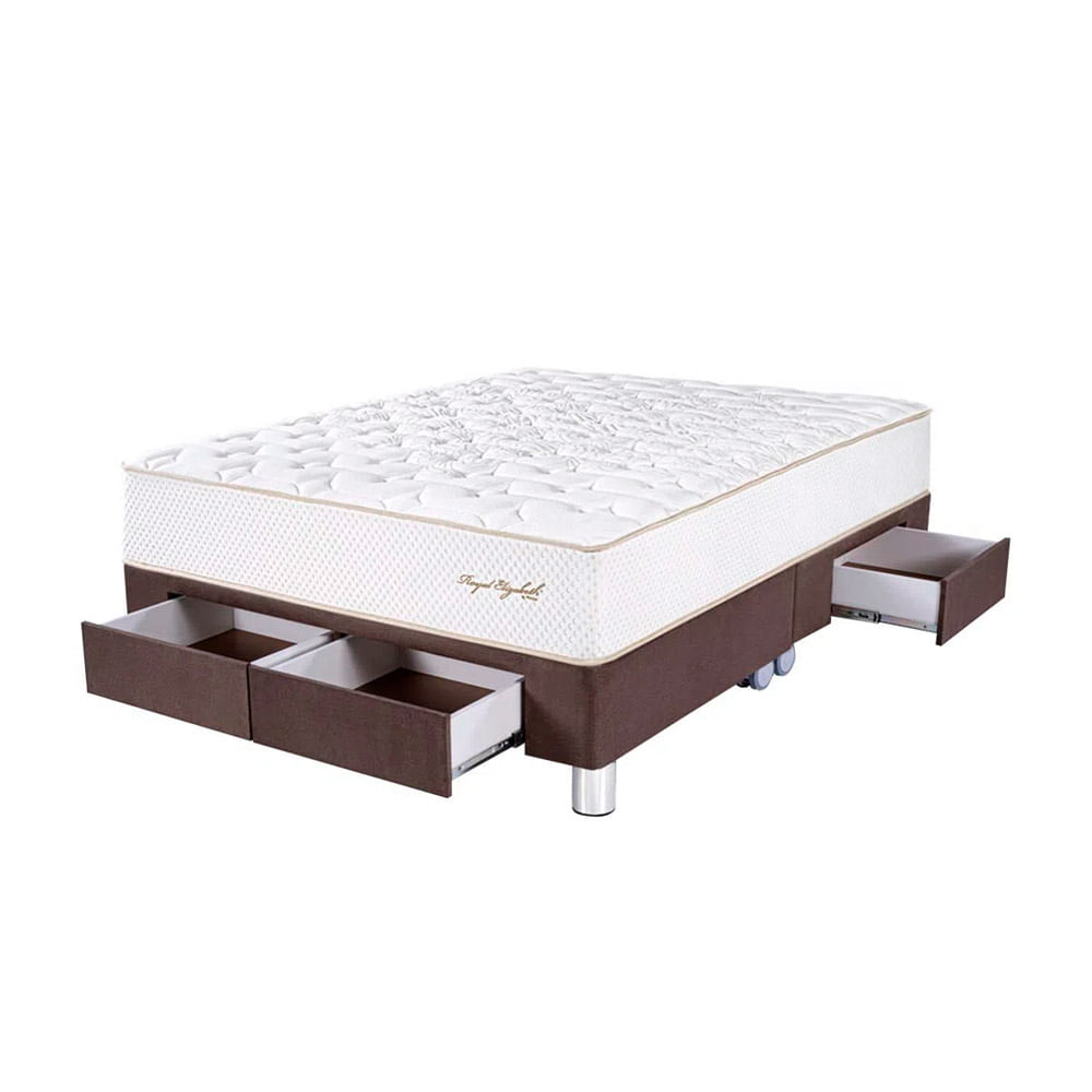 Cama Box Tarima 4 Cajones PARAISO Royal Elizabeth Chocolate Queen +2 Almohadas Viscoelásticas + Protector