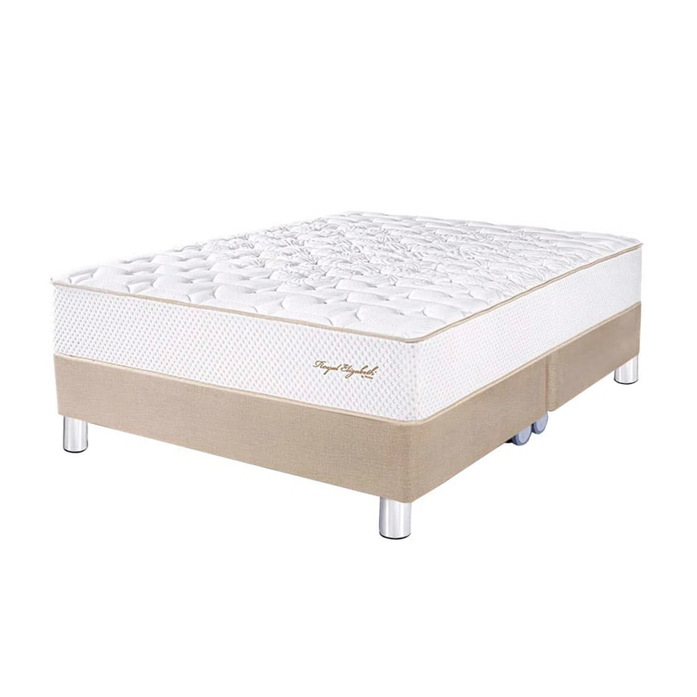 Cama Box Tarima PARAISO Royal Elizabeth Champagne Queen +2 Almohadas Viscoelásticas + Protector