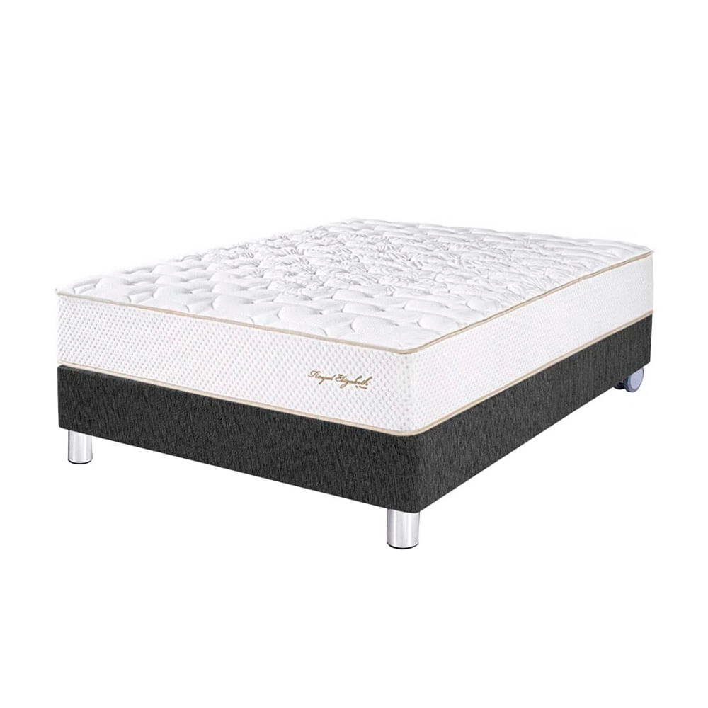 Cama Box Tarima PARAISO Royal Elizabeth Gris 1.5 Plz +1 Almohada Viscoelástica + Protector
