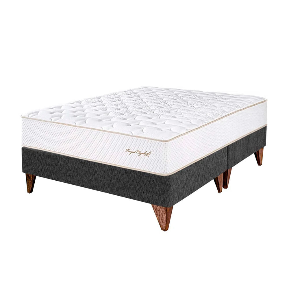 Cama Box Tarima Europea PARAISO Royal Elizabeth Gris King +2 Almohadas Viscoelásticas + Protector