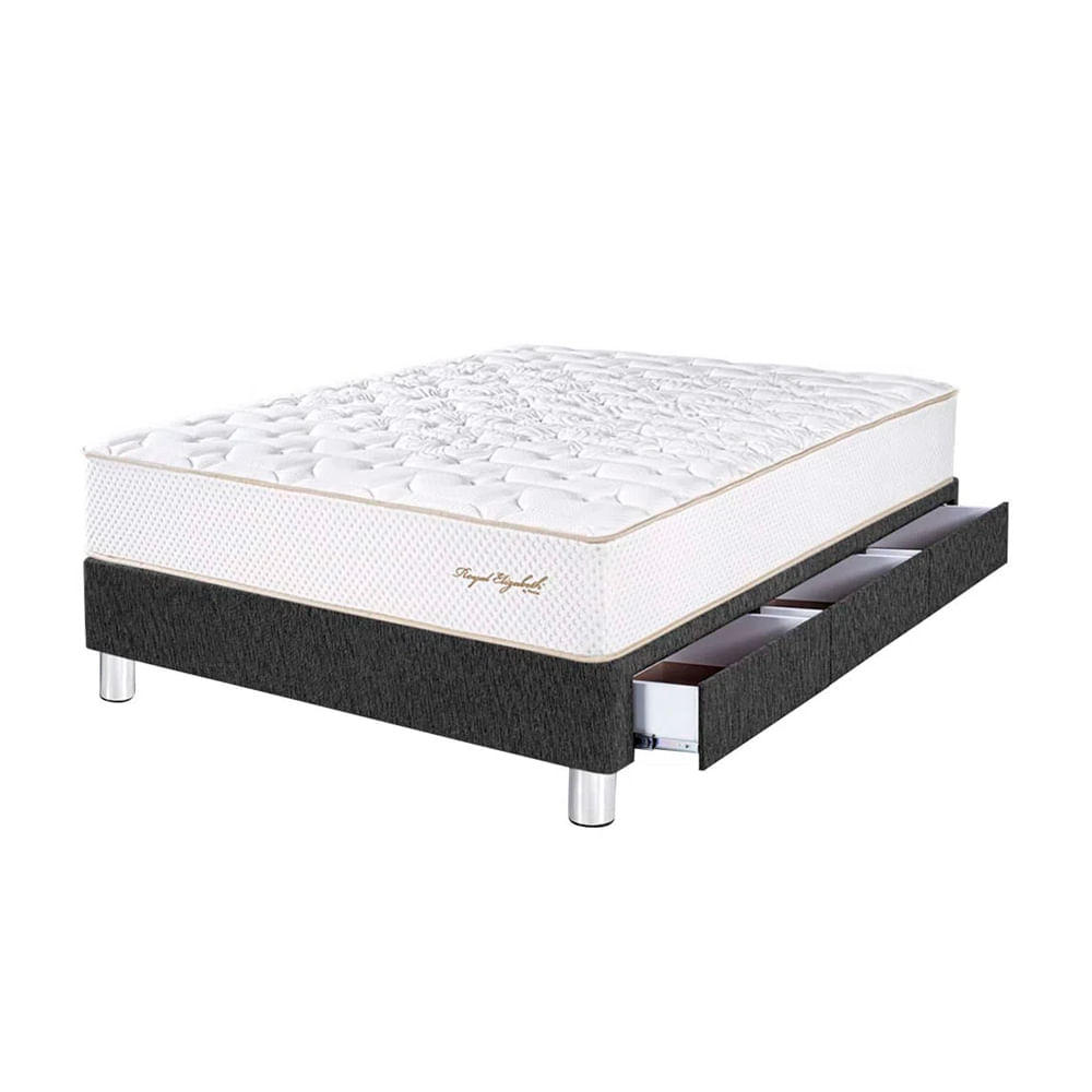 Cama Box Tarima 3 Cajones PARAISO Royal Elizabeth Gris 1.5 Plz +1 Almohada Viscoelástica + Protector