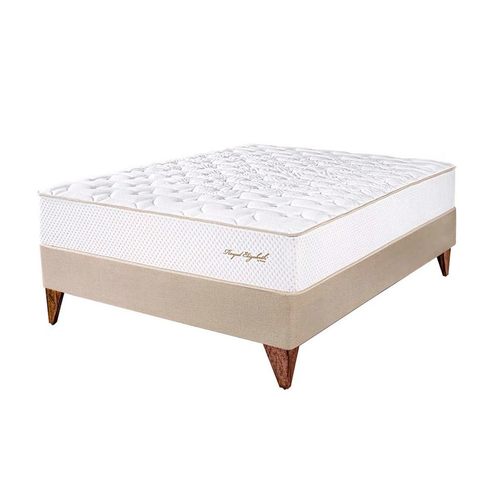 Cama Box Tarima Europea PARAISO Royal Elizabeth Champagne 1.5 Plz +1 Almohada Viscoelástica + Protector
