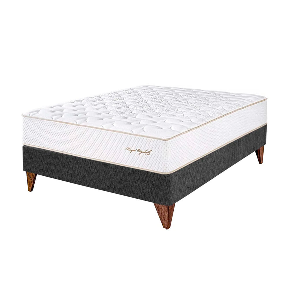 Cama Box Tarima Europea PARAISO Royal Elizabeth Gris 2 Plz +2 Almohadas Viscoelásticas + Protector
