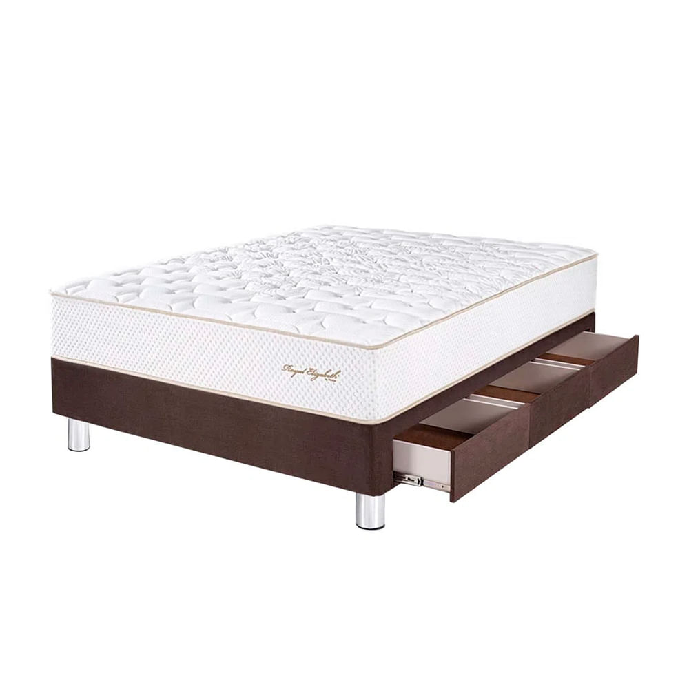 Cama Box Tarima 3 Cajones PARAISO Royal Elizabeth Chocolate 1.5 Plz +1 Almohada Viscoelástica + Protector