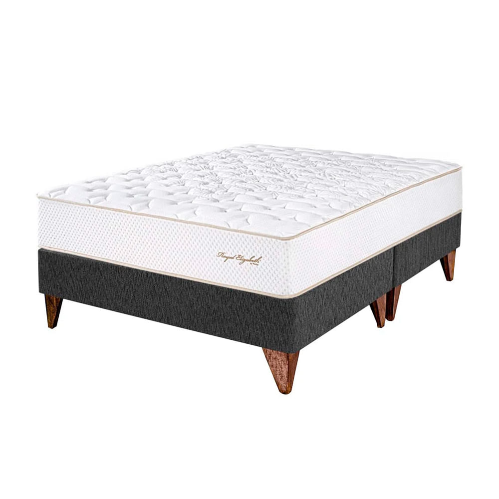 Cama Box Tarima Europea PARAISO Royal Elizabeth Gris Queen +2 Almohadas Viscoelásticas + Protector
