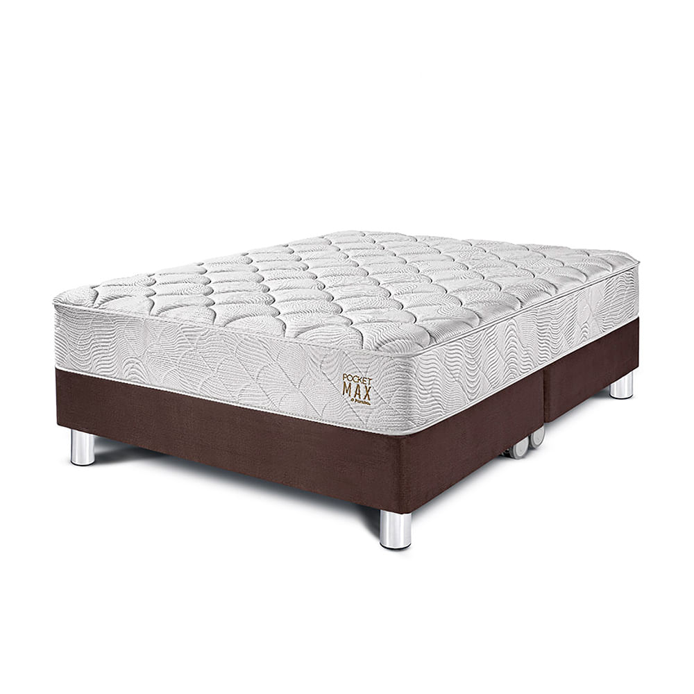 Cama Box Tarima PARAISO Pocket Max Chocolate King + 2 Almohadas + Protector