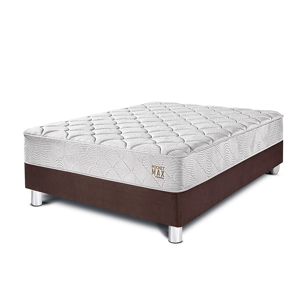 Cama Box Tarima PARAISO Pocket Max Chocolate 1.5 Plz + 1 Almohada + Protector