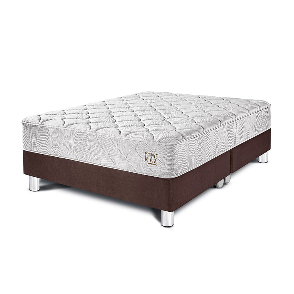 Cama Box Tarima PARAISO Pocket Max Chocolate Queen + 2 Almohadas + Protector