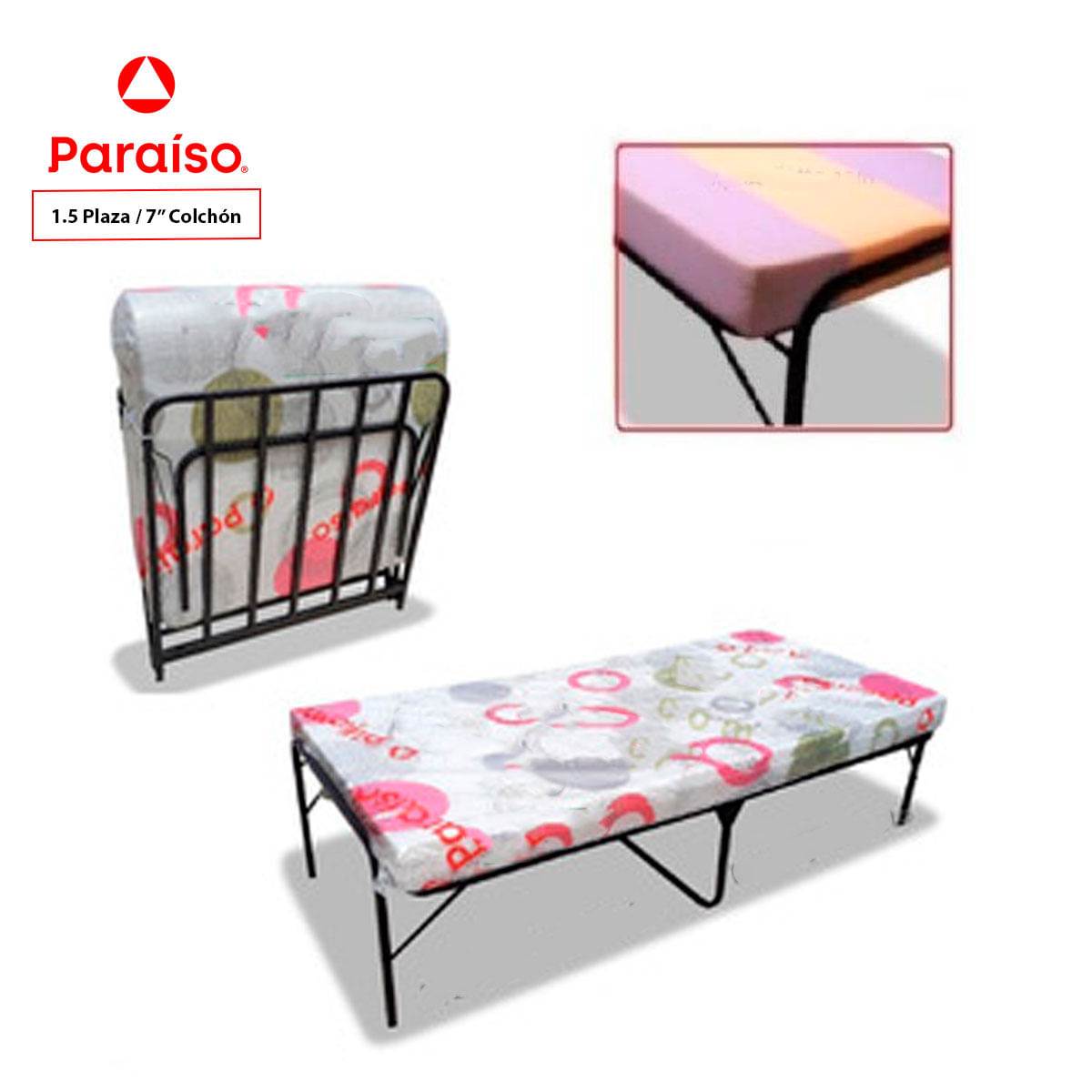 Cama Plegable 1 Plaza y media + Colchón de 7 Pulgadas Paraiso