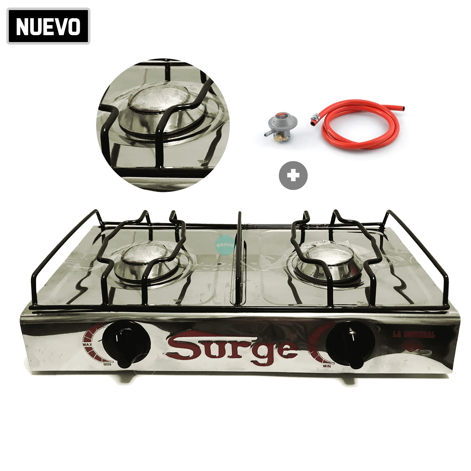 Cocina de mesa 2 Hornillas Acero Inoxidable + Manguera Surge