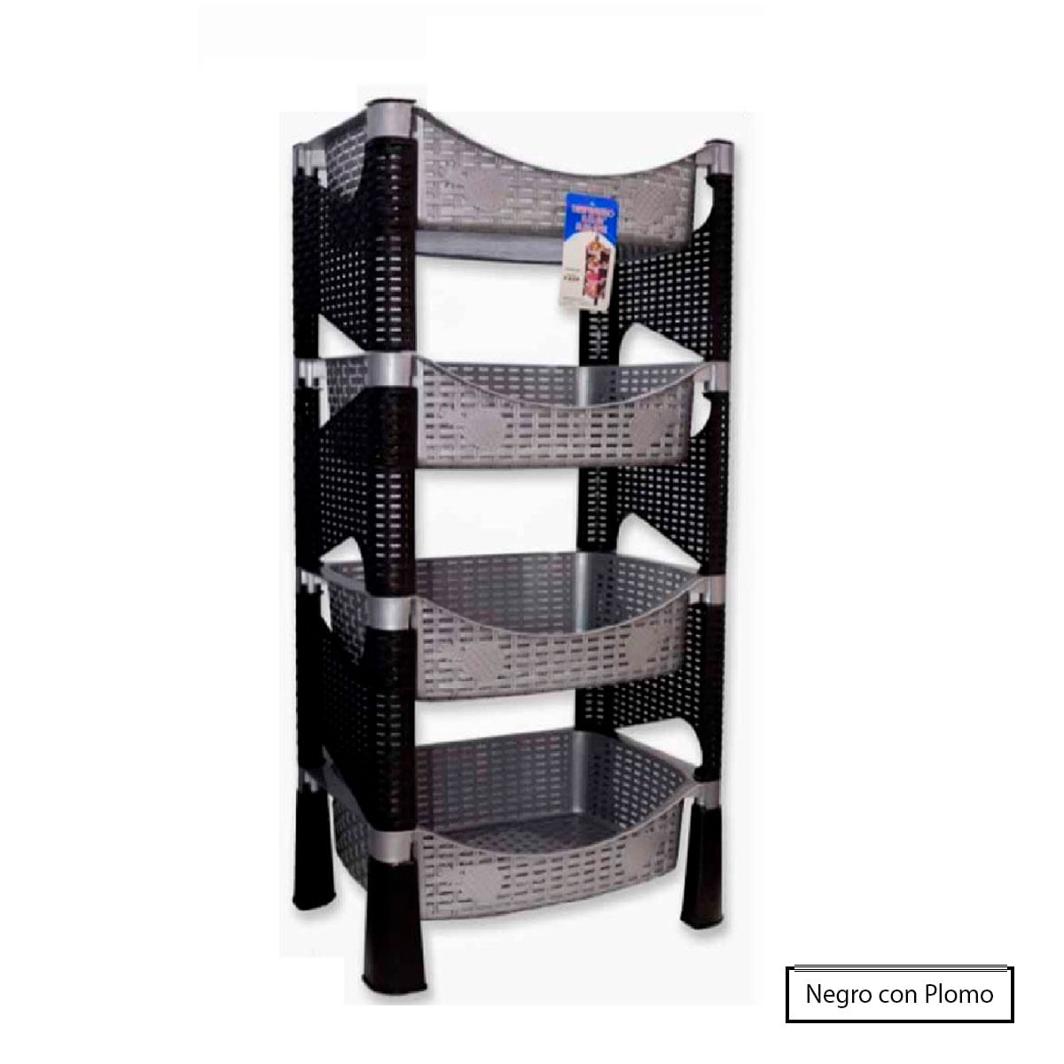 Verdulero Ratan 4 Pisos Plomo con Negro