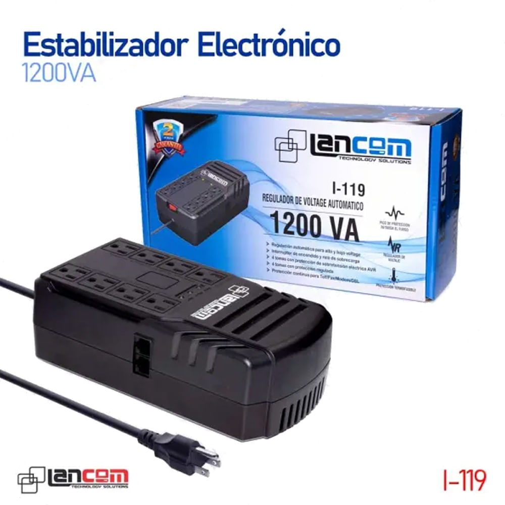 Regulador de Voltaje Automático Lancom I-119 8 Tomas 1200VA 500w